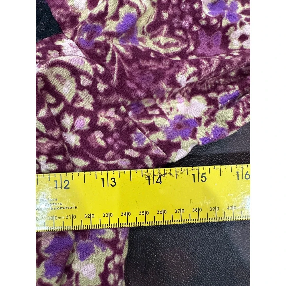 Free People Layer It On Me Long Sleeve Floral Ruched  Purple Lace Trim Large